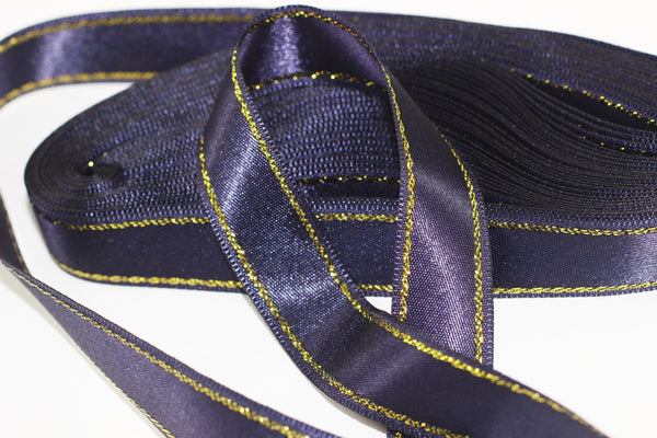 10 meters (10.90 yrds) Golden Dark Blue Satin Ribbon, Double Sided Ribbon, Silk Ribbon, Satin Ribbons, premium ribbons, sparkle ribbon, STNS