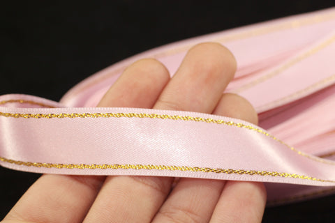 10 meters (10.90 yrds) Golden Baby Pink Satin Ribbon, Double Sided Ribbon, Silk Ribbon, Satin Ribbons, premium ribbons, sparkle ribbon, STNS