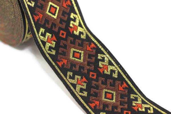 35 mm Snowy metallic Brown/Gold jacquard ribbons 1.37 inches, Snowy embroidered trim,  woven trim, woven jacquards, woven border, 35953