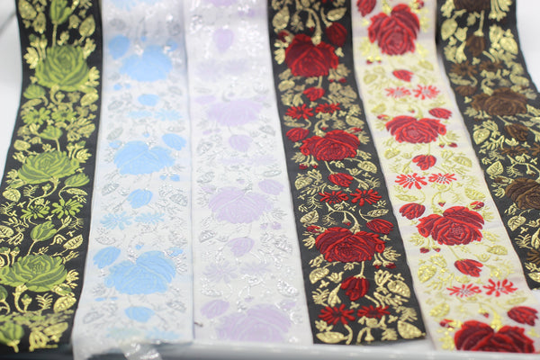 35mm Rose Ribbon, Jacquard Trim, Jacquard Ribbon, Floral Embroidery, Decorating, Sewing Supplies, Home Decor, 35089