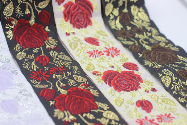 35mm Rose Ribbon, Jacquard Trim, Jacquard Ribbon, Floral Embroidery, Decorating, Sewing Supplies, Home Decor, 35089