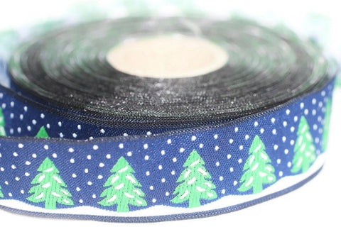 16 mm Blue Christmas jacquard ribbons, 0.62 inches, pine tree  embroidered trim, Christmas  trim, Christmas  jacquards, border, 16482