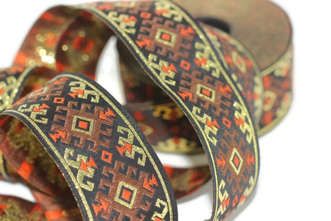 35 mm Snowy metallic Brown/Gold jacquard ribbons 1.37 inches, Snowy embroidered trim,  woven trim, woven jacquards, woven border, 35953