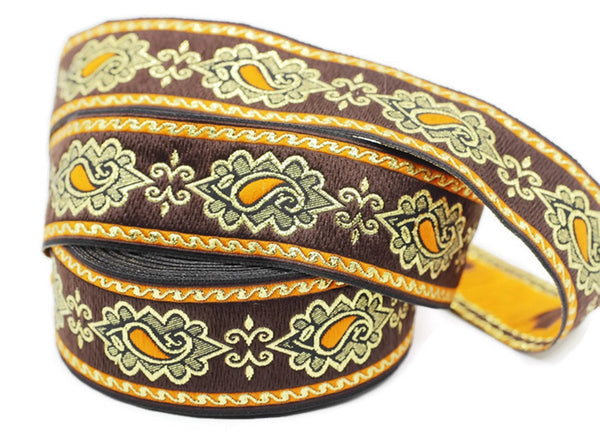 35 mm Orange medieval Motive ribbon (1.37 inches), renaissance trim, otantic ribbon,  jacquard ribbons, fabric ribbon, vintage trim, 35907