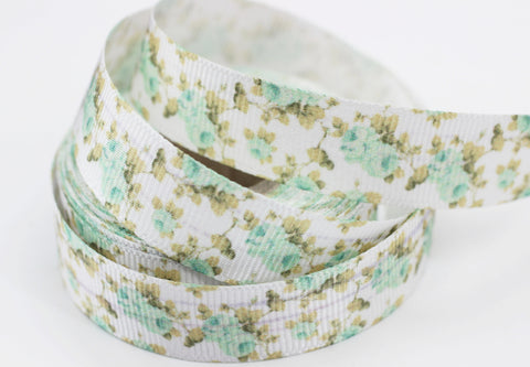 20 mm Green Flower ribbons, Grosgrain ribbons, printed ribbons, collar supplies, Ribbon for skirts, ribbon for pants, ribbon for dress, FLWR