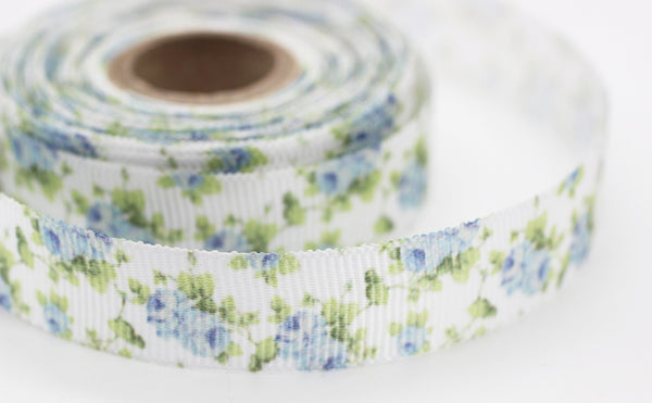 20 mm Blue Flower ribbons, Grosgrain ribbons, printed ribbons, collar supplies, Ribbon for skirts, ribbon for pants, ribbon for dress, FLWR