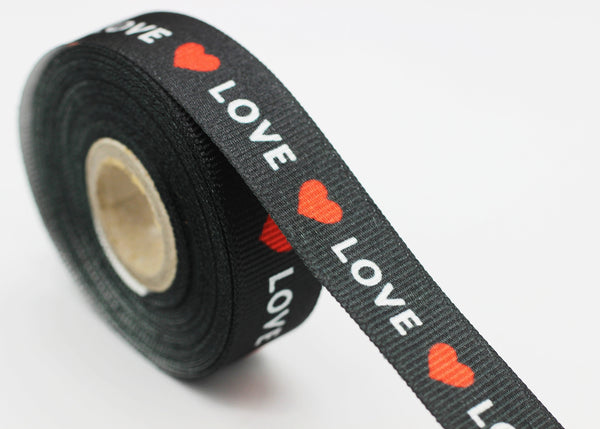 20mm Love Black ribbons, Grosgrain ribbons, printed ribbons, collar supplies, Ribbon for skirt, ribbon for pants, ribbon for dress, BLCR