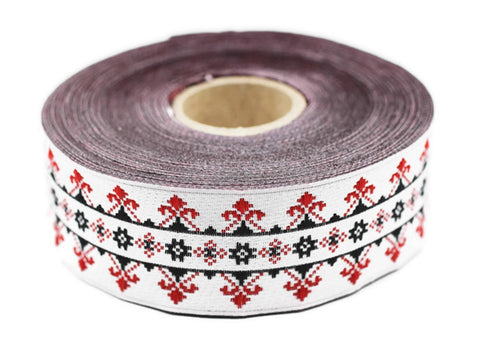 28 mm Red/White Scandinavian Ribbon (1.10 inch, Jacquard ribbons, jacquard trims, fabric wide trims, craft supplies,, trimming, 28114