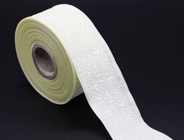 35 mm Cream Heart Jacquard ribbons (1.37 inches), Heart embroidered ribbon, Jacquard trim, ribbon trim, trimming, sewing trims, 35071