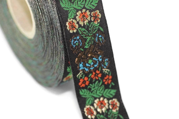 35 mm Green Floral Embroidered ribbon (1.37 inches), Vintage Jacquard, Floral ribbon, Sewing trim, Jacquard trim, Jacquard ribbon, 35097