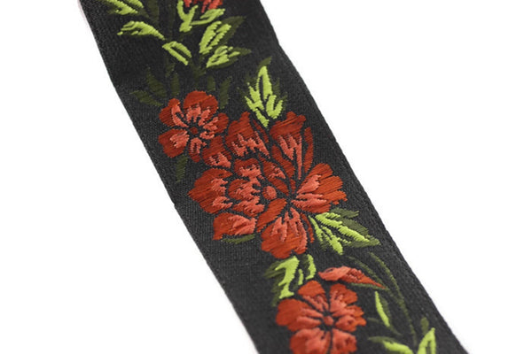 35 mm Orange / Black Floral Jacquard trim (1.37 inches, vintage Ribbon, Decorative Craft Ribbon, Floral Jacquard Ribbon, curtain trim, 35096