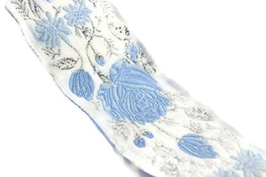 35 mm Blue / White Floral Jacquard trim (1.37 inches), vintage Ribbon, Decorative Craft Ribbon, Floral Jacquard Ribbon Trim, 35089