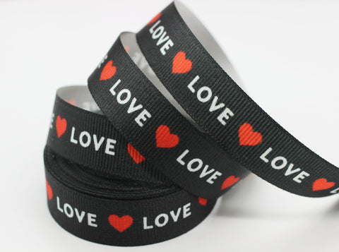 20mm Love Black ribbons, Grosgrain ribbons, printed ribbons, collar supplies, Ribbon for skirt, ribbon for pants, ribbon for dress, BLCR