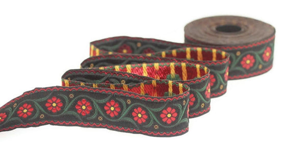 35 mm Red Floral Embroidered ribbon (1.37 inches), Vintage Jacquard, Floral ribbon, Floral trim, woven jacquard, jacquard ribbons, 35938