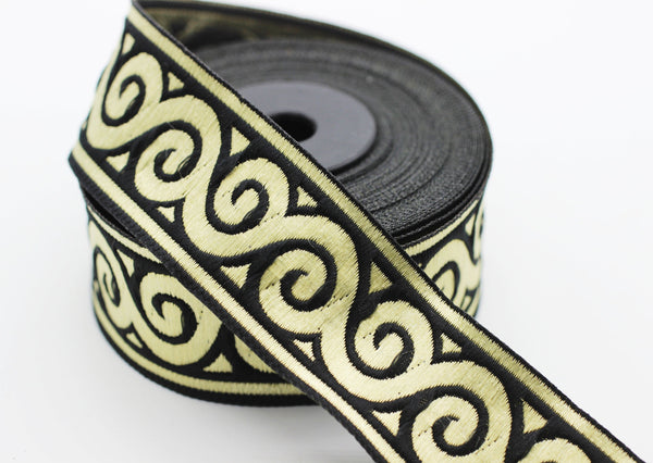35 mm Black Scroll Jacquard trim (1.37 inches), Jacquard ribbons, woven trim, woven jacquard, jacquard trims, sewing tirim, trimming