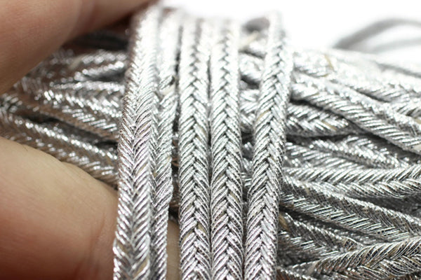 5 mm Thick Soutache Cord, Metallic Silver Braid Cord, 5 mm Twisted Cord, Soutache Trim, Jewelry Cords, Soutache Jewelry, Soutache Supplies