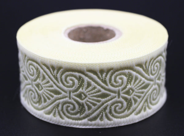 35 mm Cream Heart Jacquard ribbons (1.37 inches), Heart embroidered ribbon, Jacquard trim, ribbon trim, trimming, sewing trims, 35071