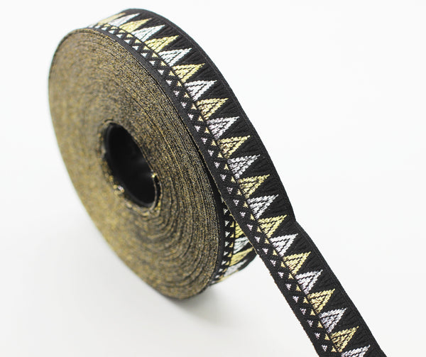 18 mm Silver&Golden Jacquard ribbons (0.70 inches, Aztec ribbon, dog colar ribbons, embroidered ribbons, Jacquard trim, spike ribbons, 18125