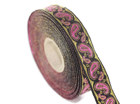 16 mm pink patterned Jacquard trim (0.62 inches), drop embroidered trim, drop ribbon, woven ribbon, woven jacquard, sewing trim, 16807