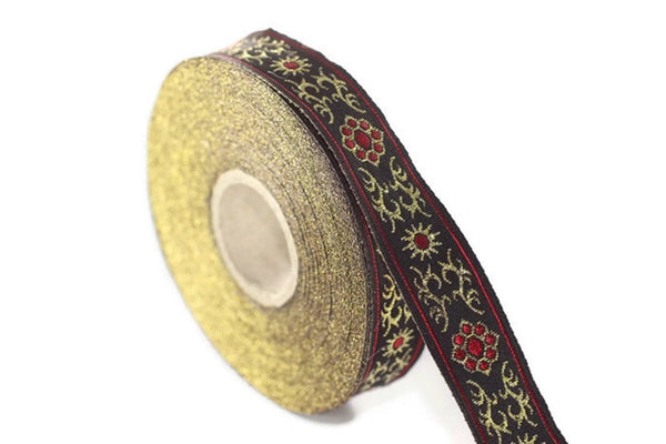 35 mm metallic Red jacquard ribbons (1.37 inches,  native american embroidered trim, woven trim, woven jacquards, woven border, 35806