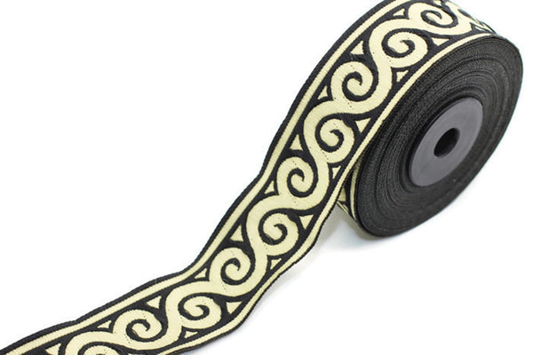 35 mm Black Scroll Jacquard trim (1.37 inches), Jacquard ribbons, woven trim, woven jacquard, jacquard trims, sewing tirim, trimming