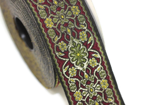35 mm Yellow&Green Anatolian jacquard ribbon (1.37 inches), jacquard trim, jacquard ribbons, fabric ribbon, vintage trim, 35939