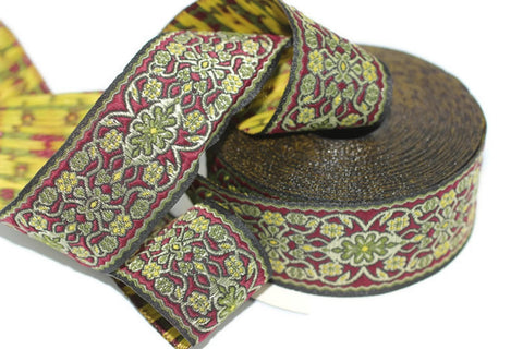 35 mm Yellow&Green Anatolian jacquard ribbon (1.37 inches), jacquard trim, jacquard ribbons, fabric ribbon, vintage trim, 35939