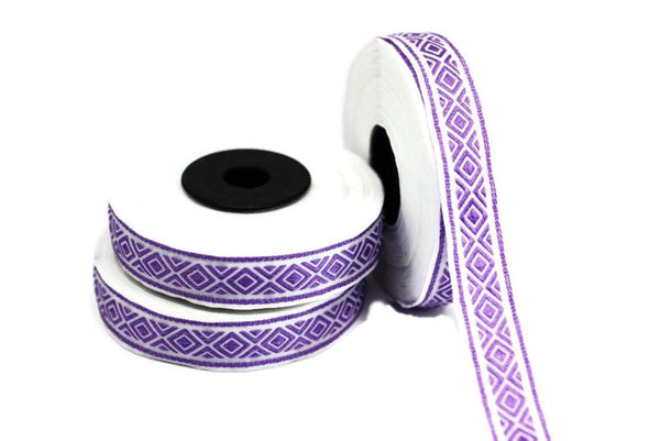 15 mm Purple mosaic emboried Jacquard ribbon (0.59 inches), Decorative Craft Ribbon, Sewing, Jacquard trim, ribbons, 15111