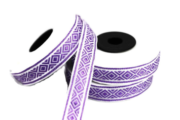 15 mm Purple mosaic emboried Jacquard ribbon (0.59 inches), Decorative Craft Ribbon, Sewing, Jacquard trim, ribbons, 15111