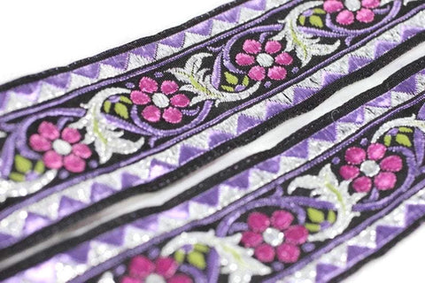 16 mm Bavarian spring time floral Purple Jacquard trim (0.62 inches), floral ribbon,  Tapes, Band, Jacquard ribbon, Ruban, Ribbons, 16904