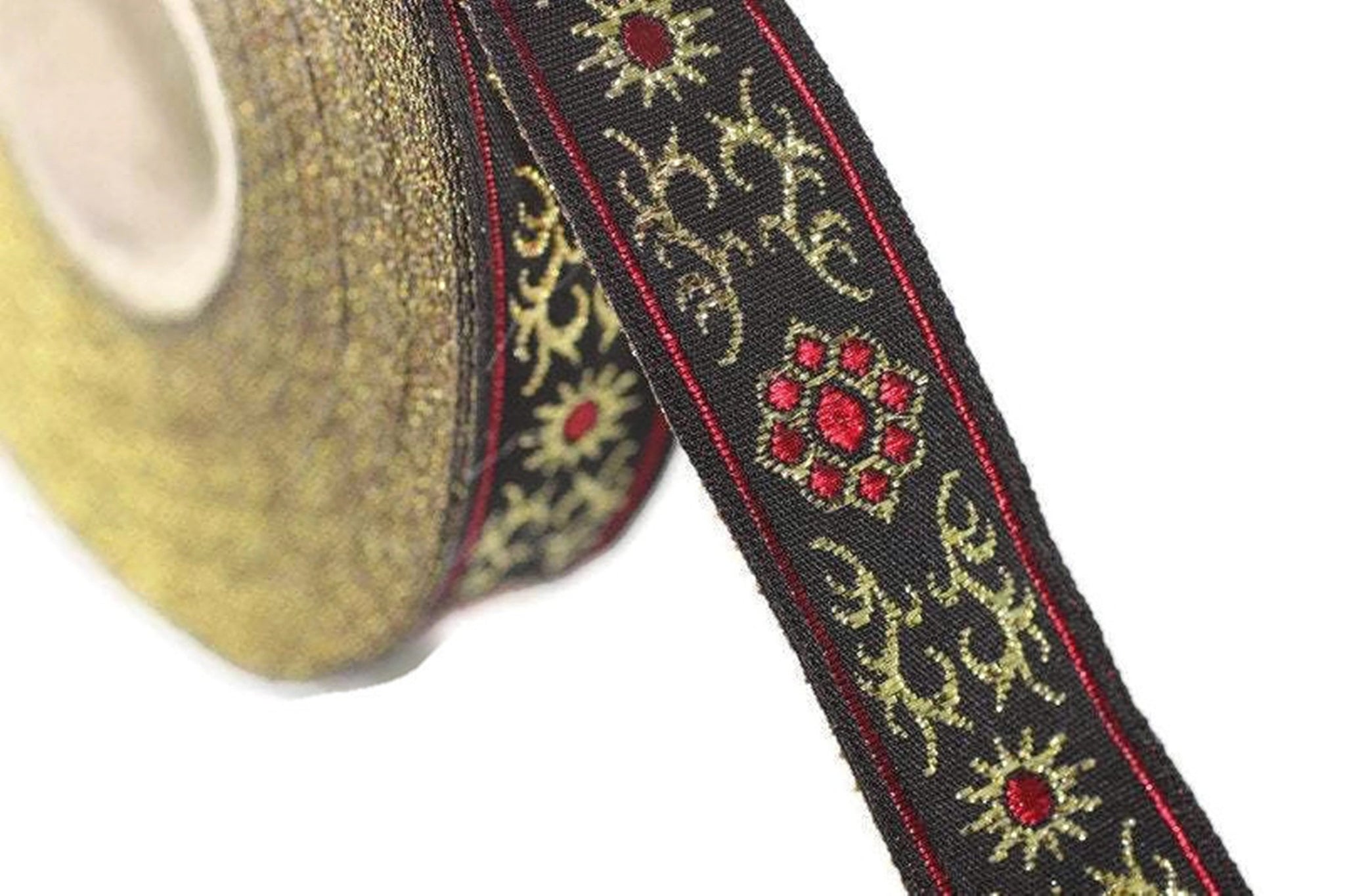 16 mm metallic Red jacquard ribbons 0.62 inch, embroidered trim, woven trim, woven border, jacquard trims, costume trim, woven ribbon, 16806