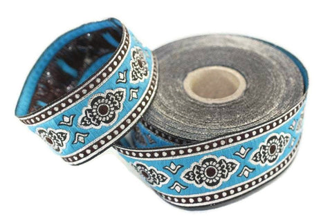 35 mm Sky Blue ribbon, dog colar ribbons, Sewing, decorative ribbon, french trim, embroidered ribbon, vintage ribbon, woven jacquard, 35905
