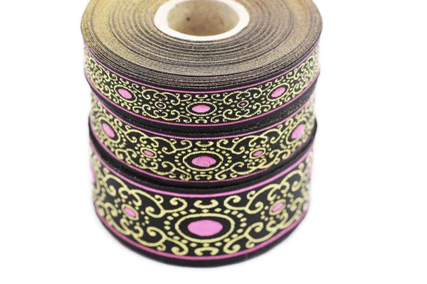 16 mm pink authentic Jacquard ribbon (0.62 inches), woven ribbon, authentic ribbon, Sewing, Scroll Jacquard trim, Trim, 16805