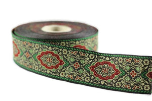 18 mm green Medieval Motive Woven Border (0.70 inches), jacquard ribbon, Embroidered ribbon, Sewing trim, Scroll Jacquard trim, 18589