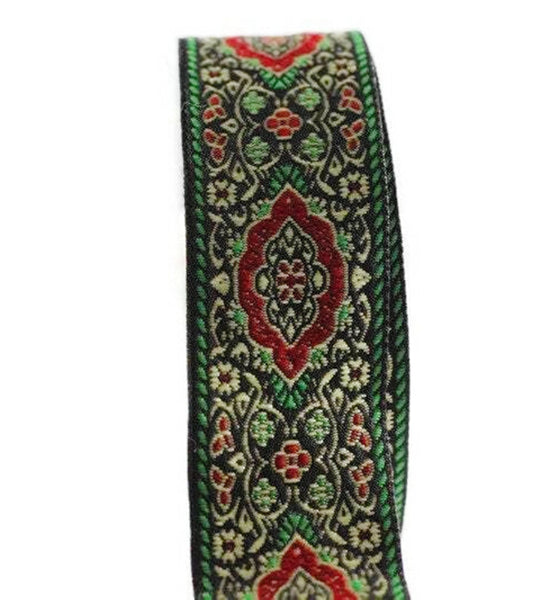 18 mm green Medieval Motive Woven Border (0.70 inches), jacquard ribbon, Embroidered ribbon, Sewing trim, Scroll Jacquard trim, 18589