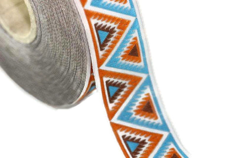 16 mm Blue/Orange Chevron Jacquard ribbon (0.62 inches), Decorative ribbon, Craft Ribbon, Jacquard trim, costume ribbon, 16915