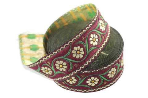 35 mm colorful Floral Embroidered ribbon (1.37 inches, Vintage Jacquard, Floral ribbon, Floral trim, woven jacquard, jacquard ribbons, 35938
