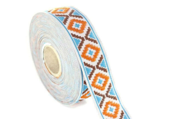 16 mm Blue&Orange Geometric Diamond Jacquard trim (0.62 inches) Decorative Craft Ribbon, Sewing Trim, Jacquard ribbons, woven ribbons, 16914