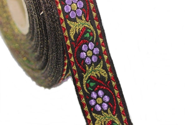 16 mm Bavarian spring time floral Red Jacquard trim (0.62 inches), floral ribbon, Tapes, Band, Jacquard ribbons, Ruban, spring ribbon, 16904