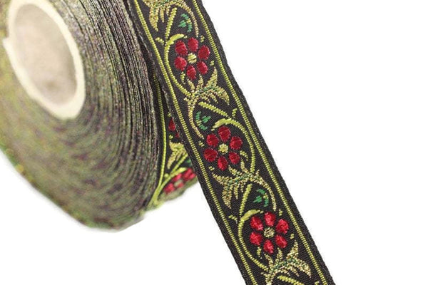 16 mm Bavarian spring time floral green Jacquard trim (0.62 inches), floral ribbon, Tapes, Band, Jacquard ribbons, Ruban, fabric trim, 16904