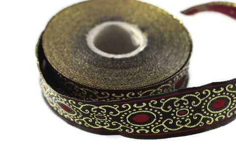 16 mm Red/Black authentic Jacquard ribbon (0.62 inches), woven ribbon,  authentic ribbon, Sewing, Scroll Jacquard trim, Trim, 16805