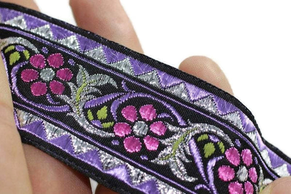 35 mm Bavarian spring time floral Purple Jacquard trim (1.37 inches), floral ribbon,  Tapes, Band, Jacquard ribbon, Ruban, Ribbons, 35904