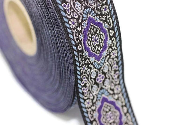 18 mm purple Medieval Motive Woven Border (0.70 inches), jacquard ribbon, Embroidered ribbon, Sewing trim, Scroll Jacquard trim, 18589