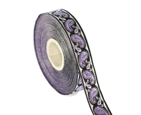 16 mm Lilac/Black patterned Jacquard trim (0.62 inches  drop embroidered trim, drop ribbon, woven ribbon, woven jacquard, sewing trim, 16807