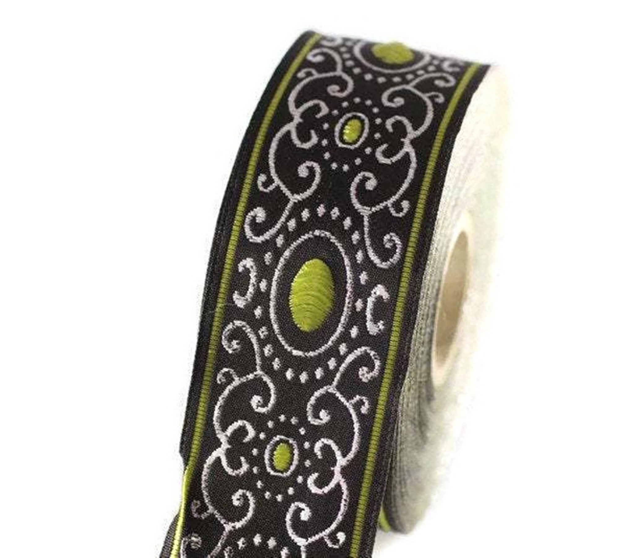 16 mm green authentic Jacquard ribbon (0.62 inches), woven ribbon, authentic ribbon, Sewing, Scroll Jacquard trim, Trim, 16805