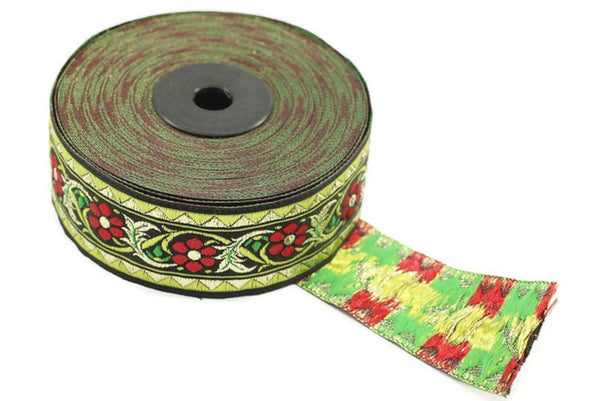 35 mm Bavarian spring time floral Green Jacquard trim (1.37 inches), floral ribbon, Tapes, Band, Jacquard ribbon, Ruban, Ribbons, 35904