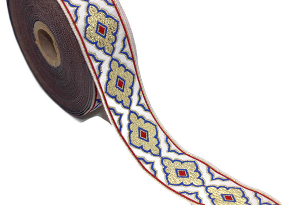 35 mm Blue/White Embroidered ribbon, Jacquard Ribbons (1.37 inch), Jacquard trims, Sewing Trim, Huge Trim, Large ribbon, Ribbon Trims, 35135