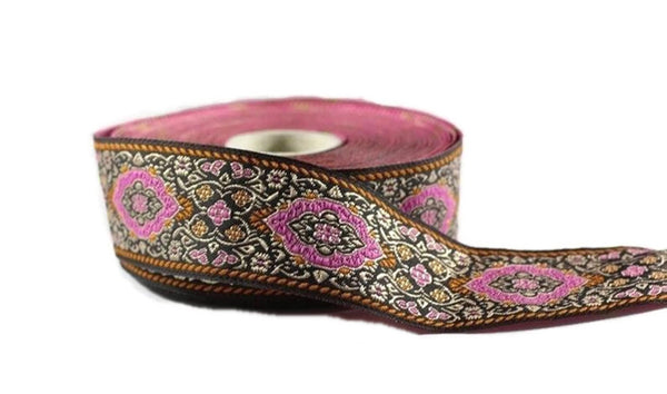 18 mm Pink Medieval Motive Woven Border (0.70 inches), jacquard ribbon, Embroidered ribbon, Sewing trim, Scroll Jacquard trim, 18589