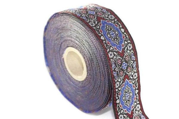 18 mm Blue Medieval Motive Woven Border (0.70 inches), jacquard ribbon, Embroidered ribbon, Sewing trim, Scroll Jacquard trim, 18589