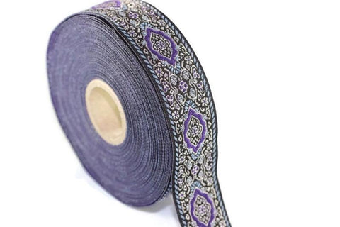 18 mm purple Medieval Motive Woven Border (0.70 inches), jacquard ribbon, Embroidered ribbon, Sewing trim, Scroll Jacquard trim, 18589